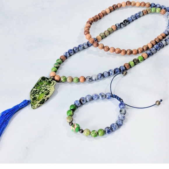 Imperial Jasper and Yew Tree Mala w/ bracelet - Picture 1 of 8
